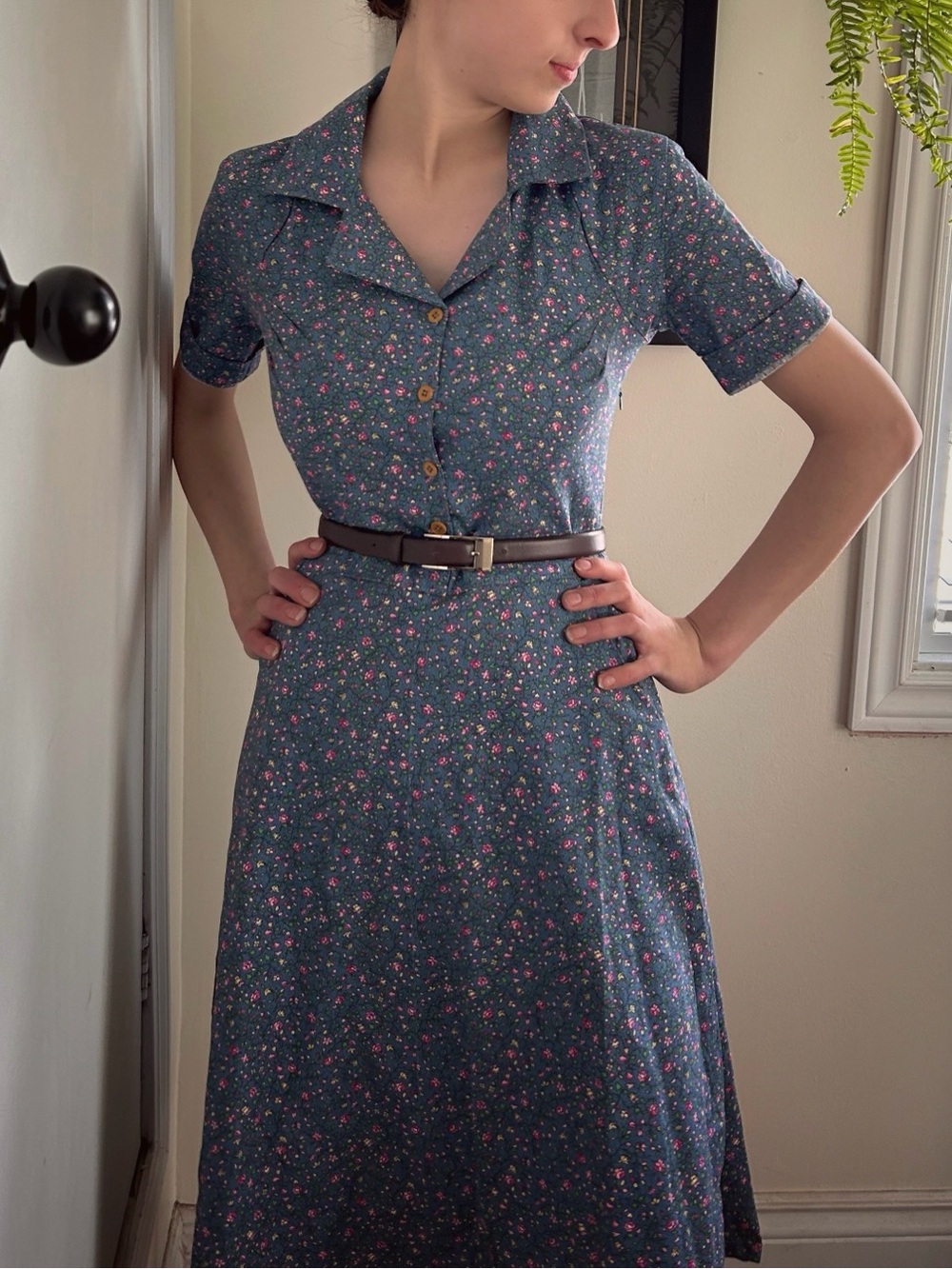 Vintage-Style Blue Floral Dress
